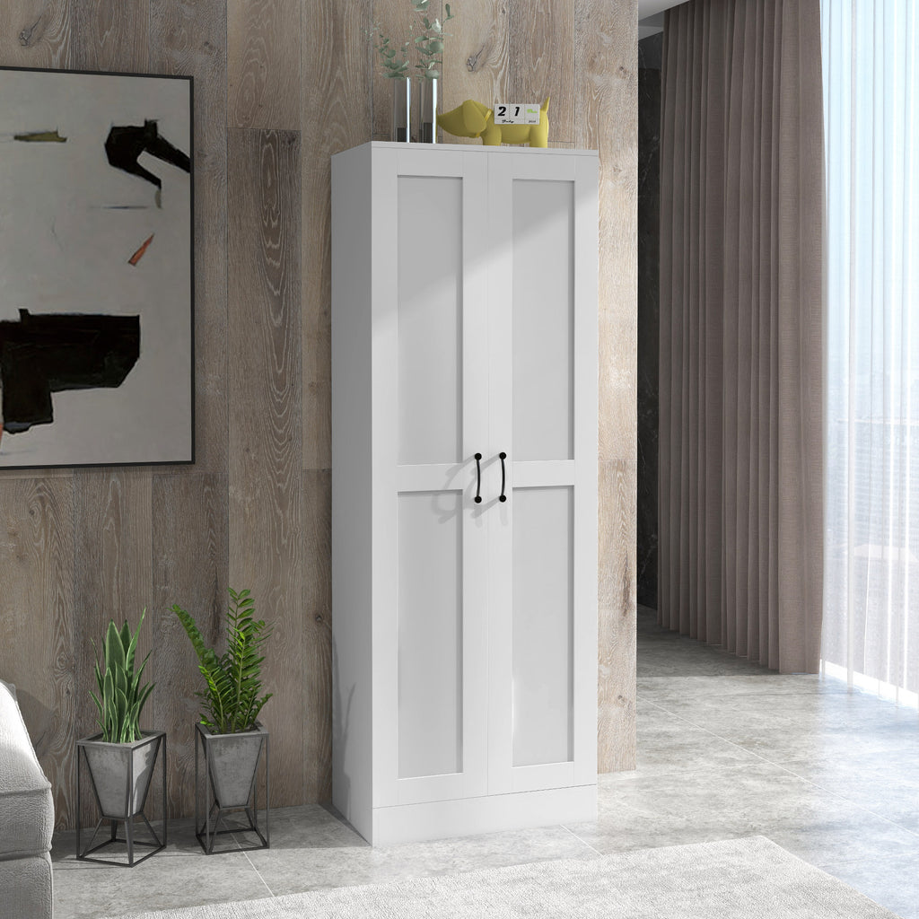 White Storage Cabinet With Adjustable Shelves And Tall Design, For Kitchen Storage , Perfect For Home Use And Family Organization