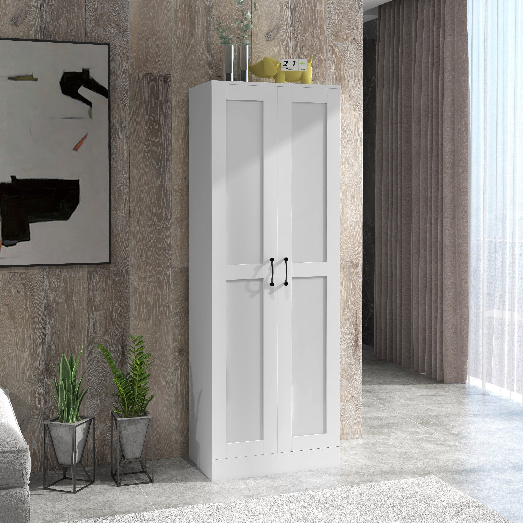 White Storage Cabinet With Adjustable Shelves And Tall Design, For Kitchen Storage , Perfect For Home Use And Family Organization