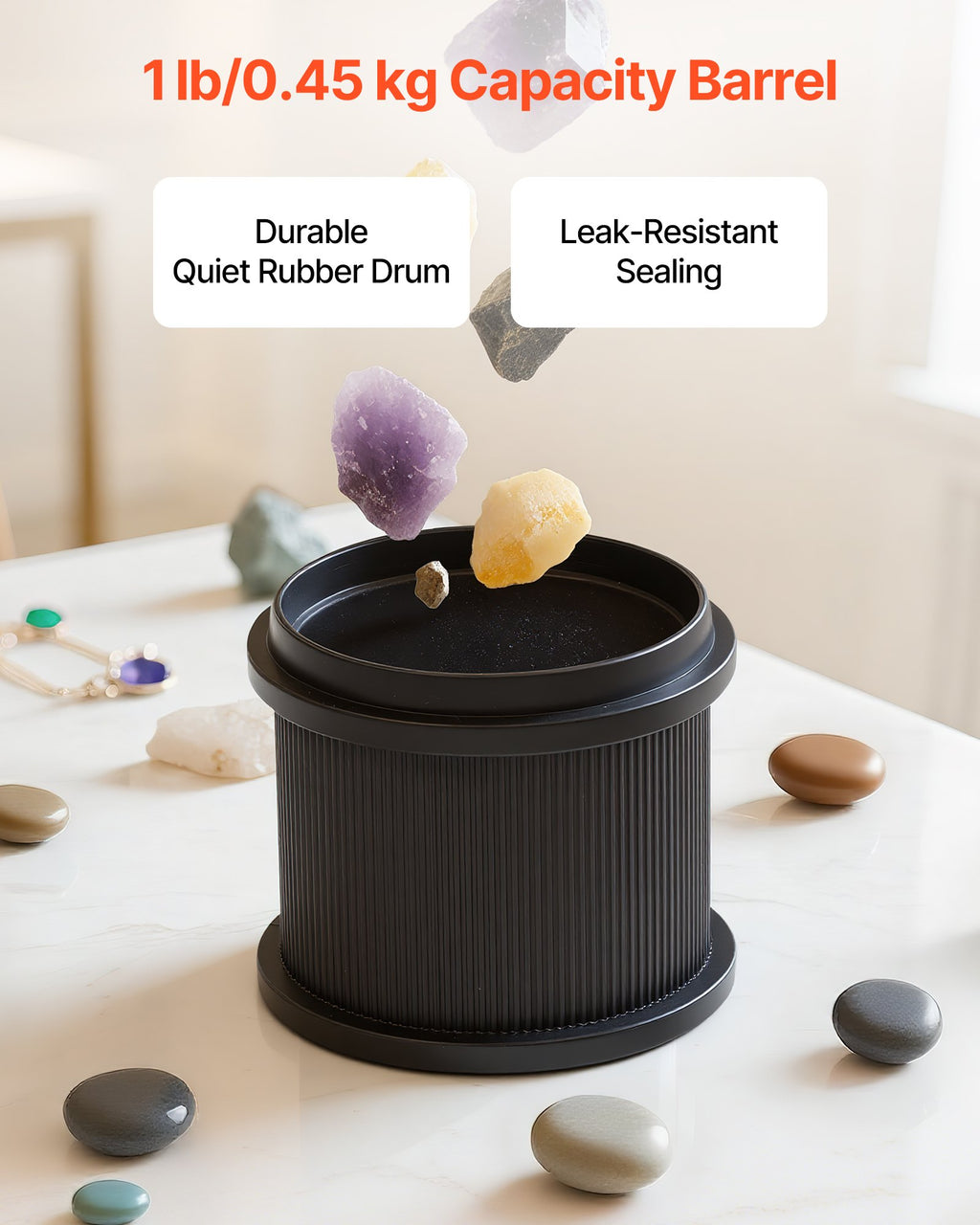 Rock Tumbler, 1 Lb Rock Polishing Machine, Rocks Tumbling Kit With 4-Speed Adjustment, 1–9 Day Timer, PC Sound Reduction Cover & TPU Drum, Direct Drive Motor Rocks Polishing, Quiet Operation