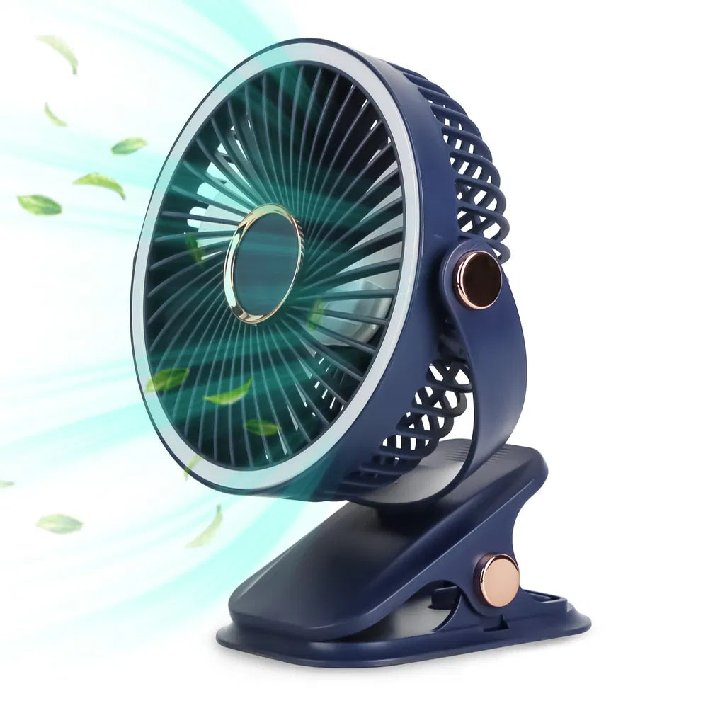 Portable Quiet Clip On Fan With 5 Speeds 3 Brightness 720° Fully Adjustable Angle Type-C Rechargeable Clip Desk Wall Mounted Fan For Camping Office Home Dorm Stroller Car
