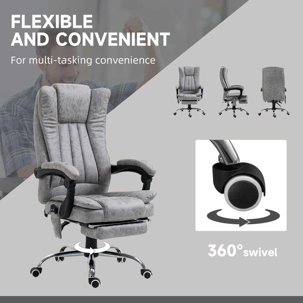 Massage Office Chair with 6 Points and Heat, Reclining Computer Chair with Adjustable Height and Footrest, Gray