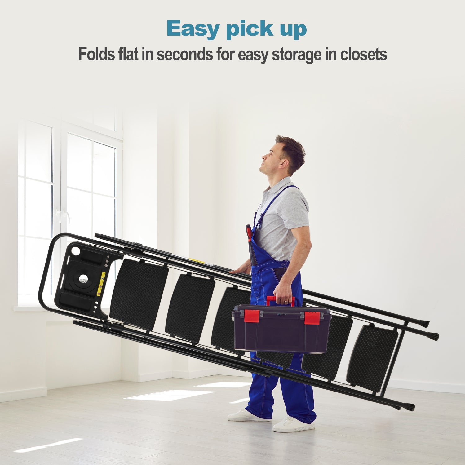 Folding Step Stool With Bandwidth Anti Slip Pedals And Tool Trays, Lightweight And Portable Steel Step Stool, Perfect For Kitchen And Home, Indoor And Outdoor Use, Sturdy Steel Steps 6 Levels
