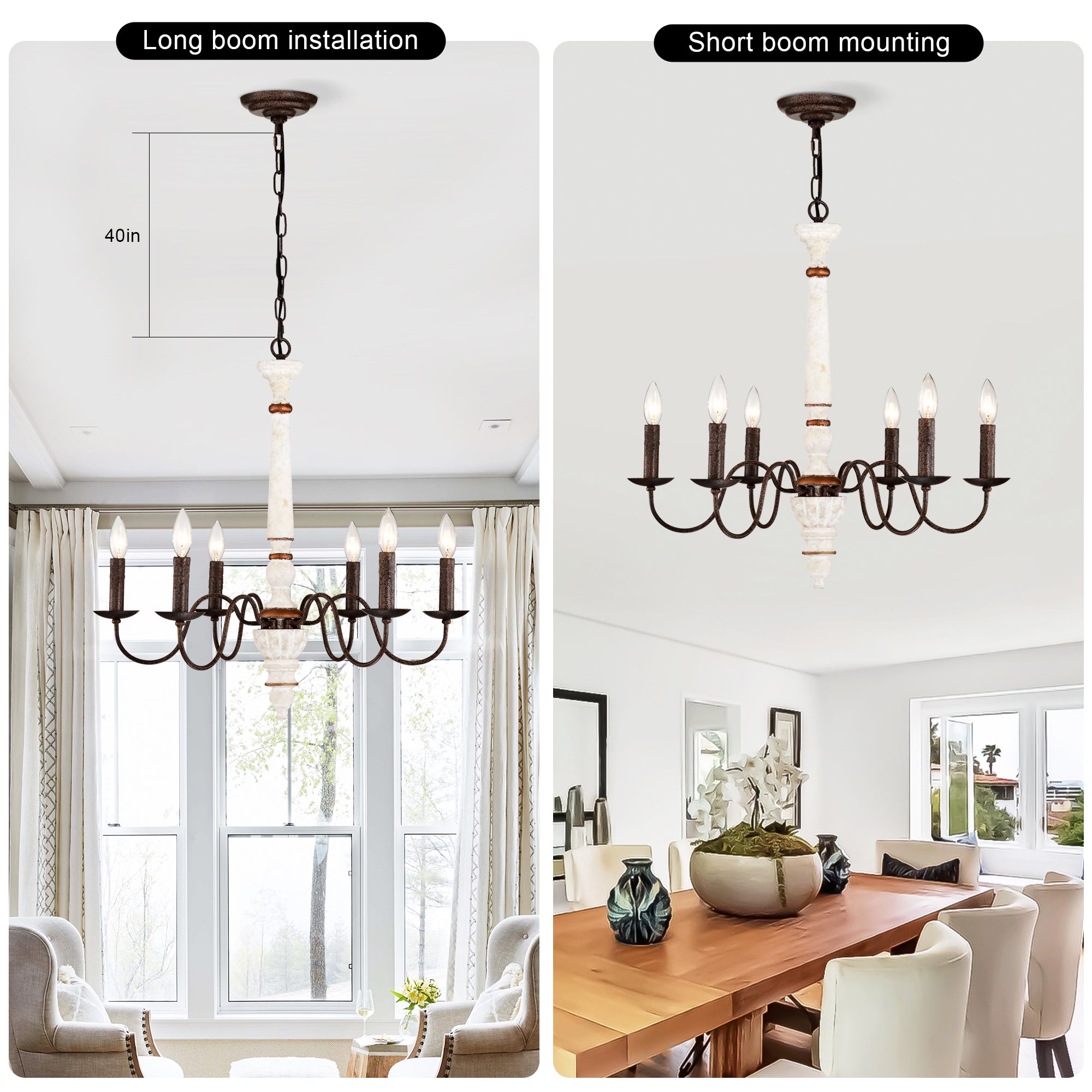 Retro White And Rust Color Chandelier With Light Fixture 6 Light E12 NO Include Bulb Pendant Light Fixtures For Dining Room, Lobby, Kitchen, Bedroom, Living Room, Conference Room, Home Office