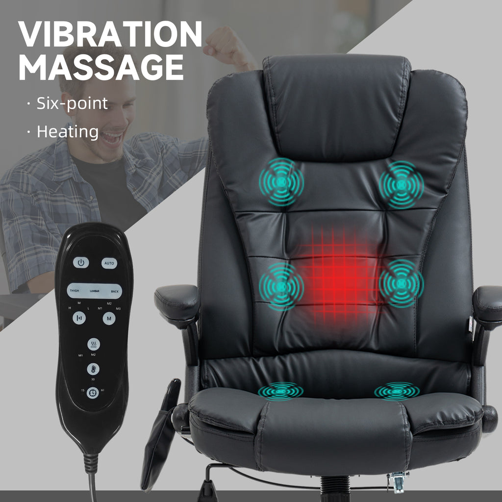 Massage Office Chair, Heated Reclining Computer Chair with 6 Vibration Points, Armrest and Remote, Black