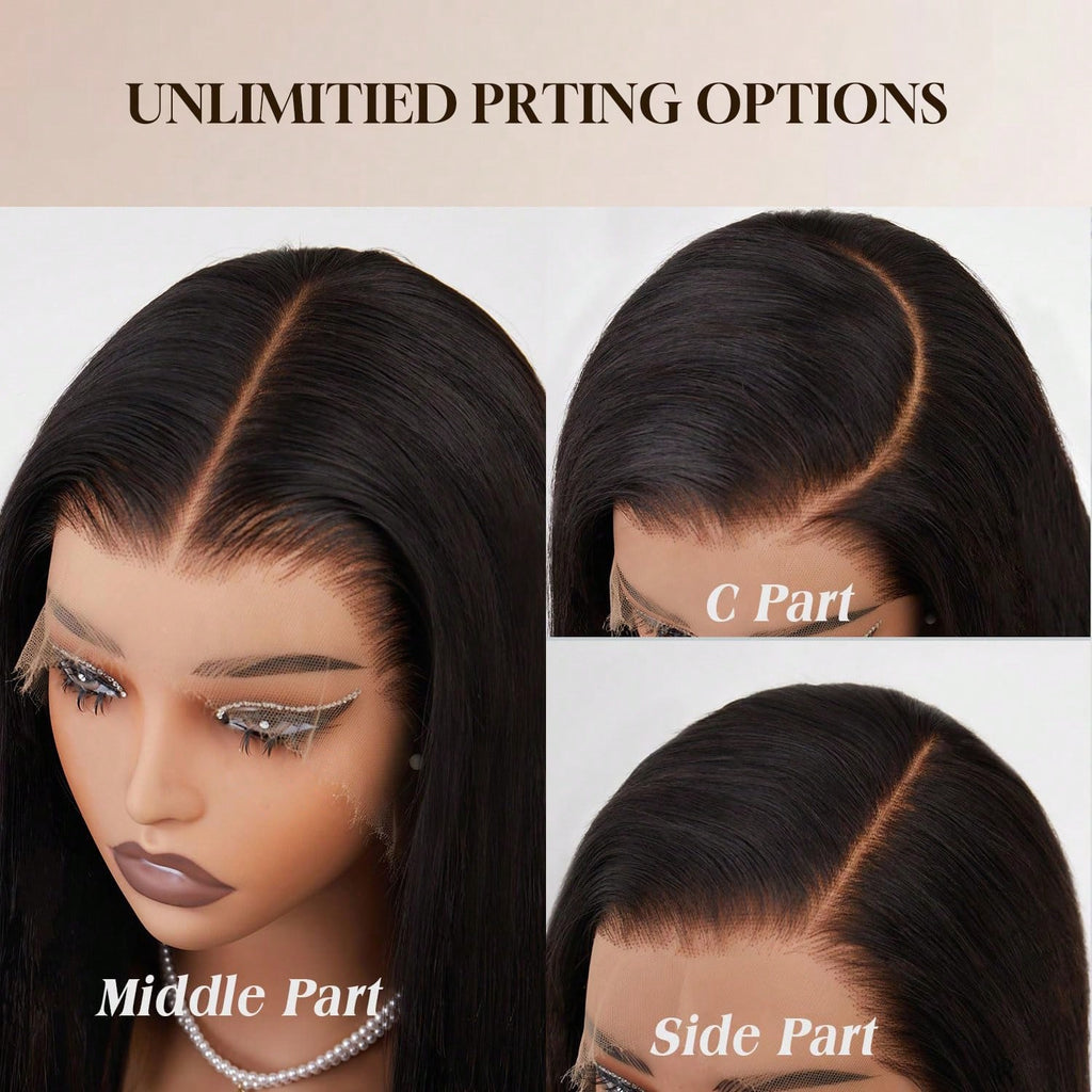 Human Hair Lace Front Wig Synthetic Headband Wig 1B Black Natural Long Straight Wigs