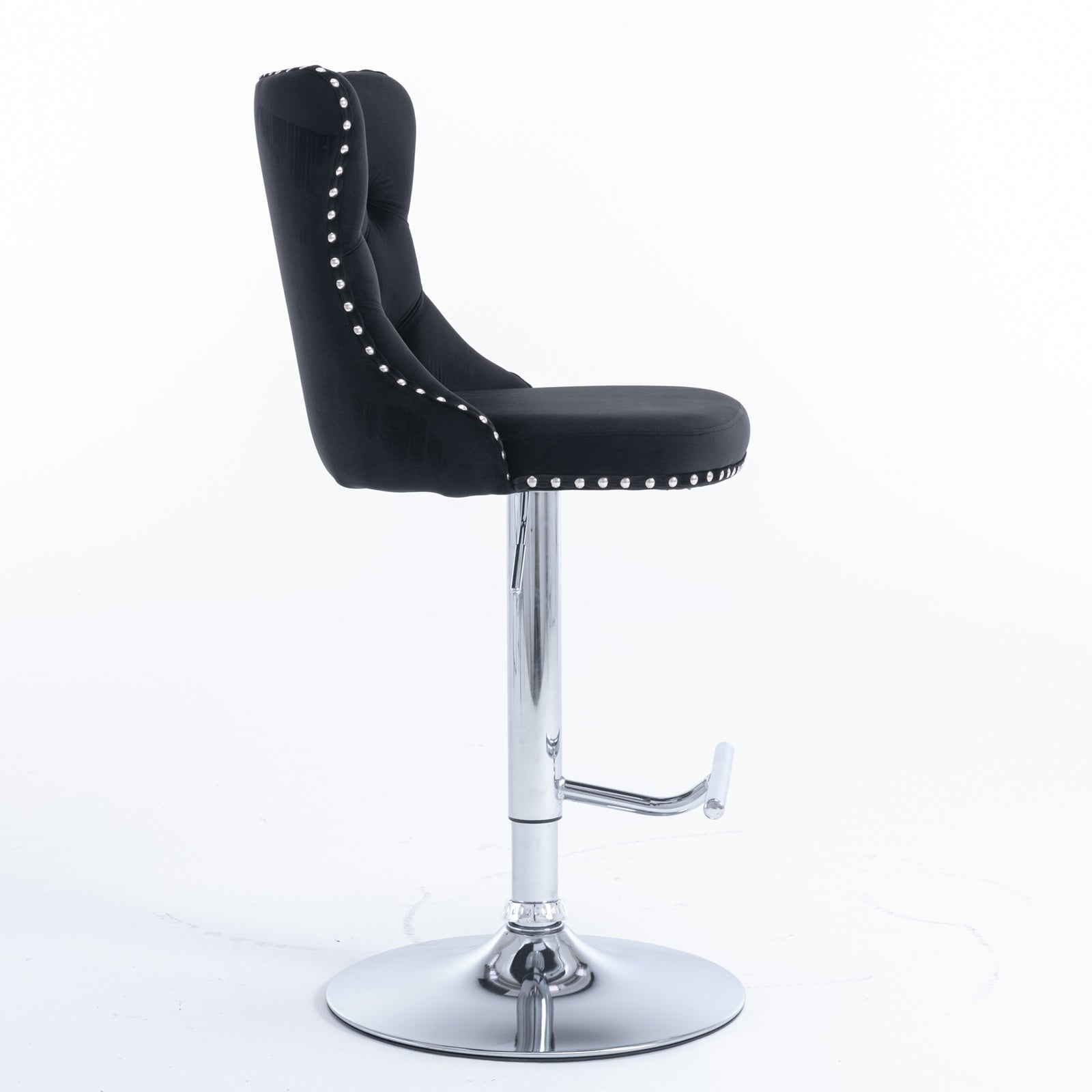 Swivel Velvet Barstools Adjusatble Seat Height From 25-33 Inch, Chrome Base Bar Stools With Backs Comfortable Tufted For Home Pub And Kitchen Island,Set Of 2,AS1712BK,Black