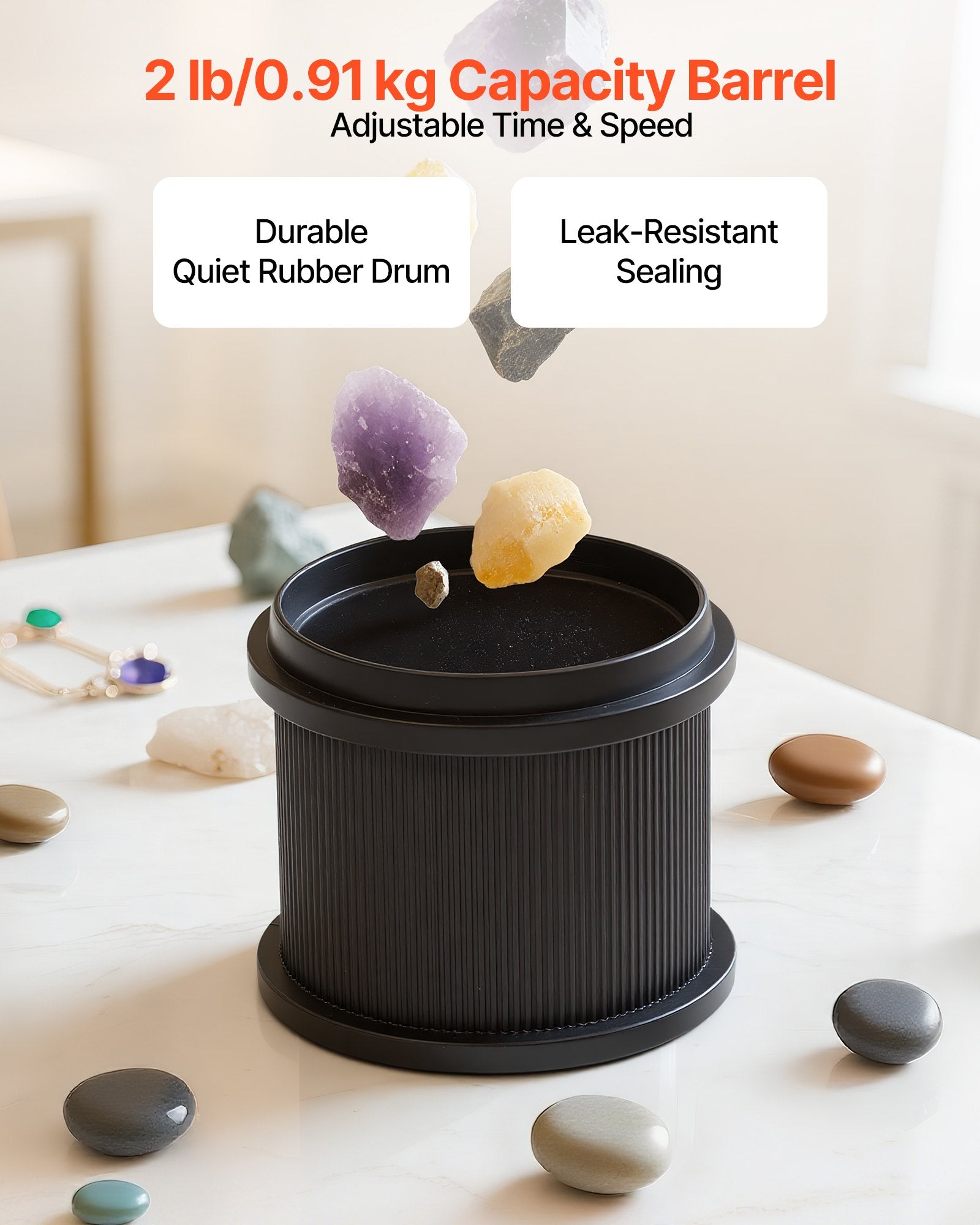 Rock Tumbler, 2 Lb Rock Polishing Machine, Rocks Tumbling Kit With 4-Speed Adjustment, 1–9 Day Timer, PC Sound Reduction Cover & TPU Drum, Direct Drive Motor Rocks Polishing, Quiet Operation