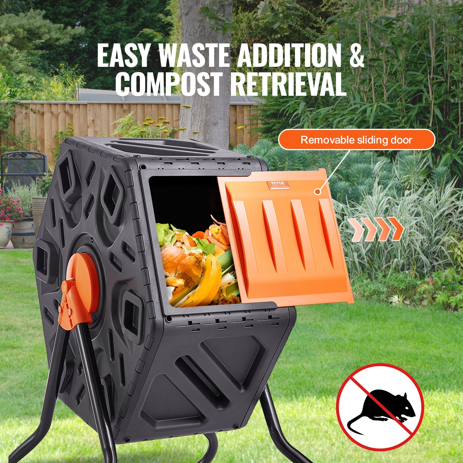 Compost Bin, 18.5-Gal Composting Tumbler, Compact Single Rotating Chamber With Sliding Door And Steel Frame, BPA Free  Small Composter Bin Tumbler For Garden, Kitchen, Yard, Outdoor