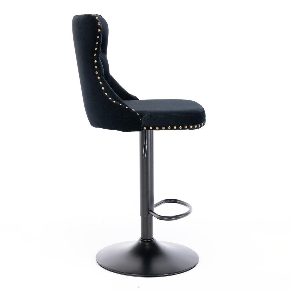Swivel Velvet Barstools Adjusatble Seat Height From 25-33 Inch, Chrome Base Bar Stools With Backs Comfortable Tufted For Home Pub And Kitchen Island, Black,Set Of 2,AS1812BK