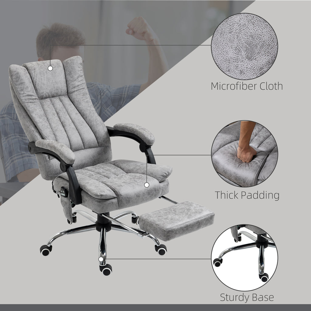 Massage Office Chair with 6 Points and Heat, Reclining Computer Chair with Adjustable Height and Footrest, Gray
