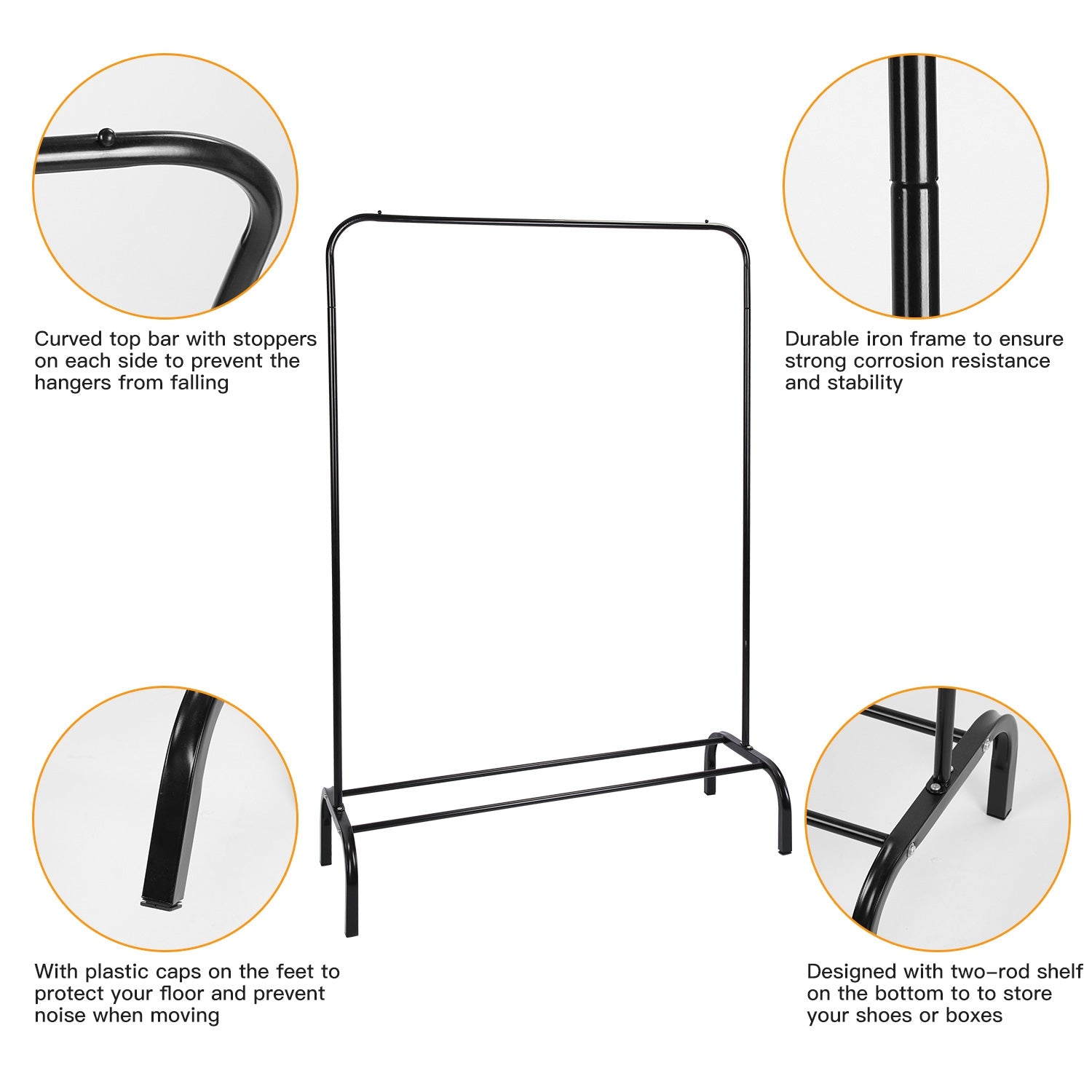1Pc 33lbs Loading Garment Racks Freestanding Clothing Racks Clothes Rack Stands Organizer With Bottom Shelf For Dormitory Home