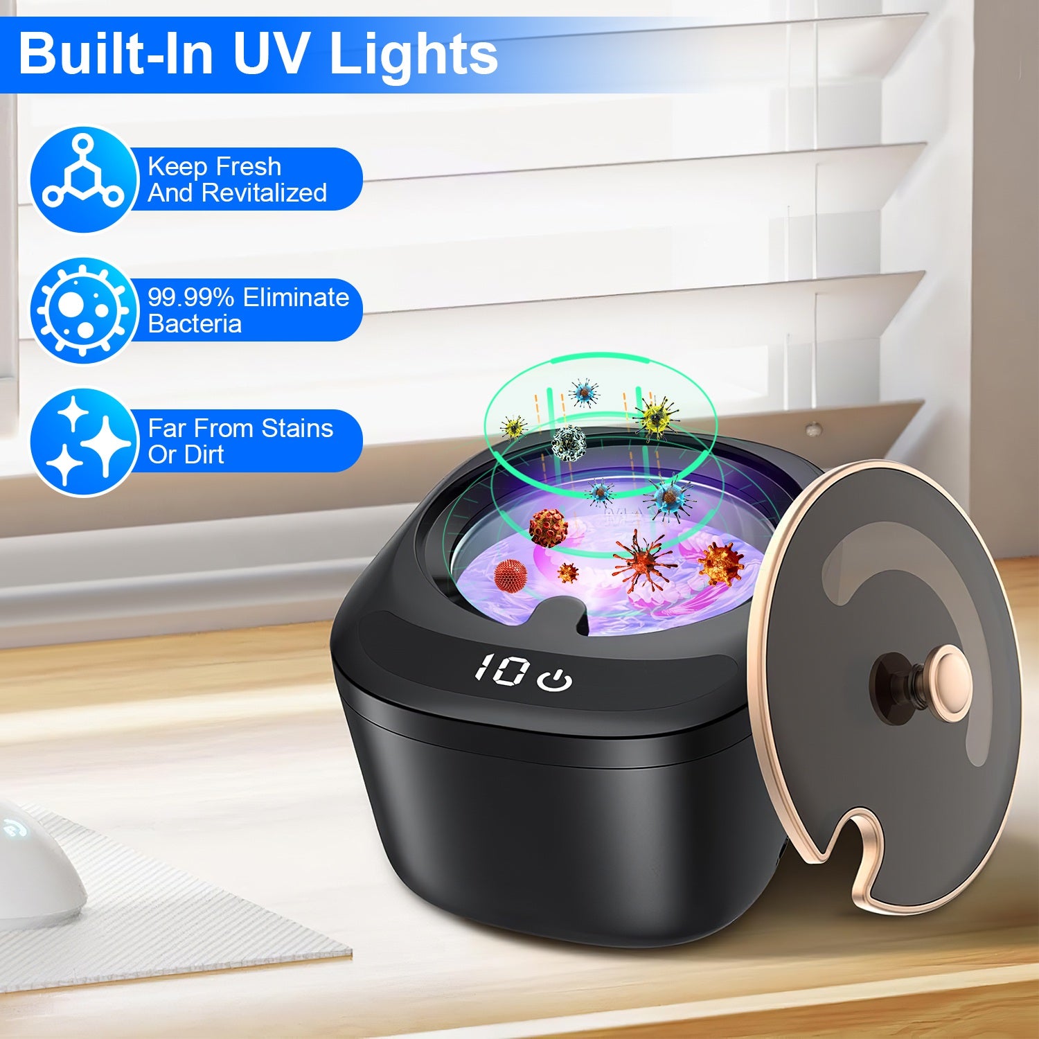 1Pc Ultrasonic Retainer Cleaner 45kHz Ultrasonic Cleaning Machine With 3 Modes 230ML Capacity UV Light For Denture Mouth Guard Aligner Dental Trays Braces Rings Jewelry