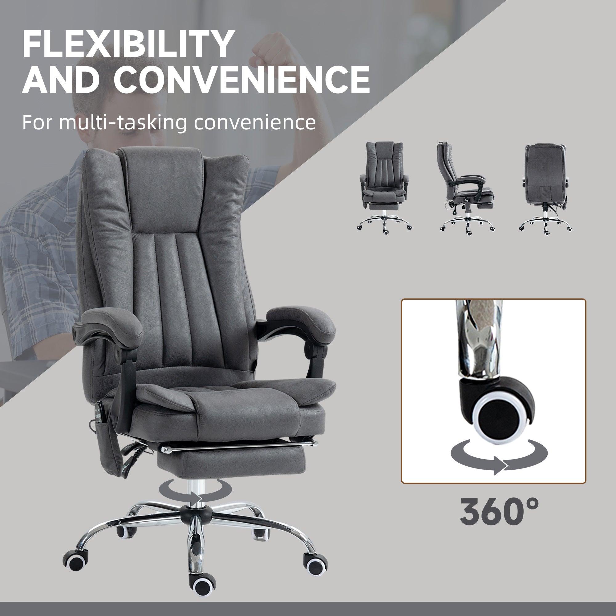 Massage Office Chair with 6 Points and Heat, Reclining Computer Chair with Adjustable Height and Footrest, Dark Blue