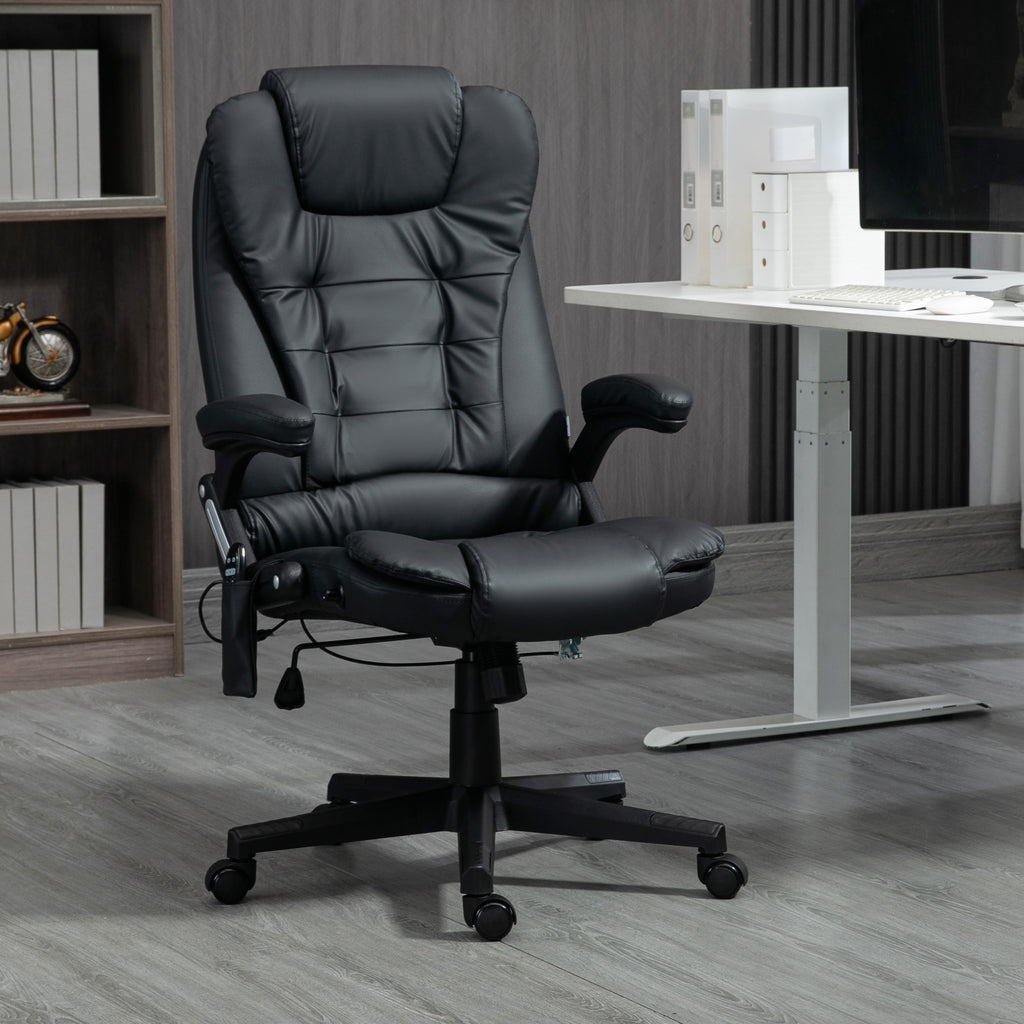 Massage Office Chair, Heated Reclining Computer Chair with 6 Vibration Points, Armrest and Remote, Black