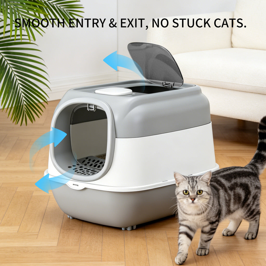 Spaceship Top Entry Fully Enclosed Cat Litter Box, With Free Litter Mat, Anti-Splash & Odor Locking, For Large Cats & Multi-Cat Households
