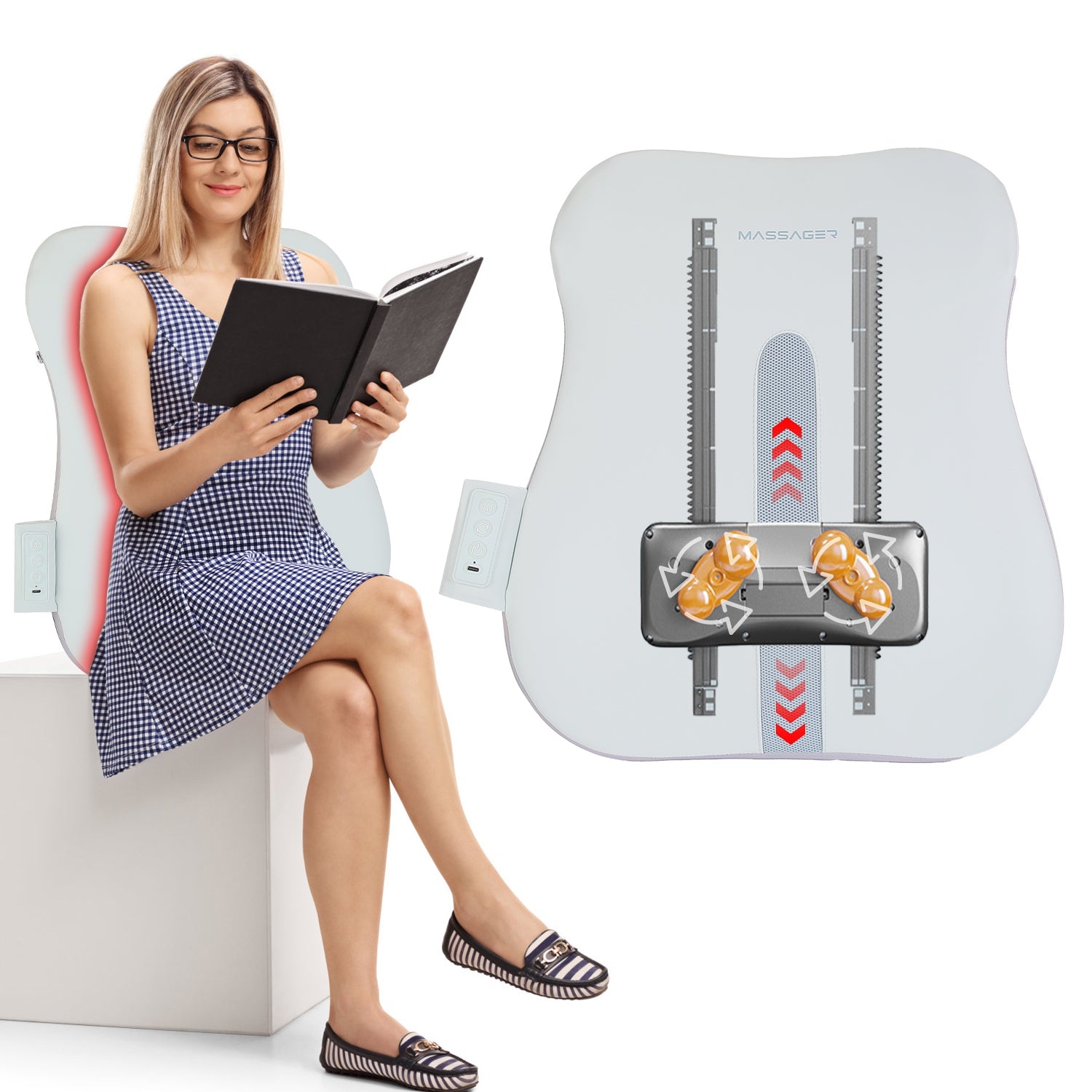 1 Set  Shiatsu Back Massager 3D Deep Tissue Kneading Massage Pillow Cordless USB Rechargeable With 3 Massaging Modes 2 Heating Levels 10Mins Auto-Off For Back Shoulder Waist Lumbar No Chair