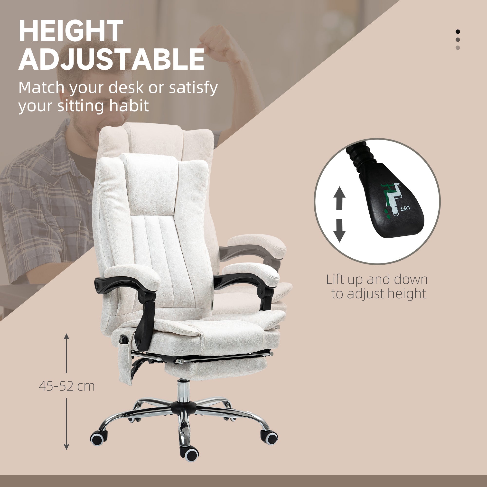 Massage Office Chair with 6 Points and Heat, Reclining Computer Chair with Adjustable Height and Footrest, White