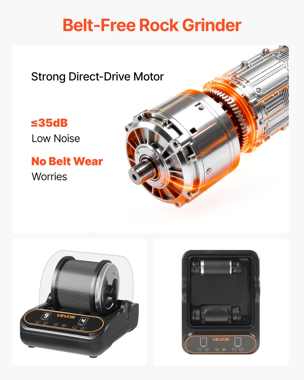Rock Tumbler, 1 Lb Rock Polishing Machine, Rocks Tumbling Kit With 4-Speed Adjustment, 1–9 Day Timer, PC Sound Reduction Cover & TPU Drum, Direct Drive Motor Rocks Polishing, Quiet Operation