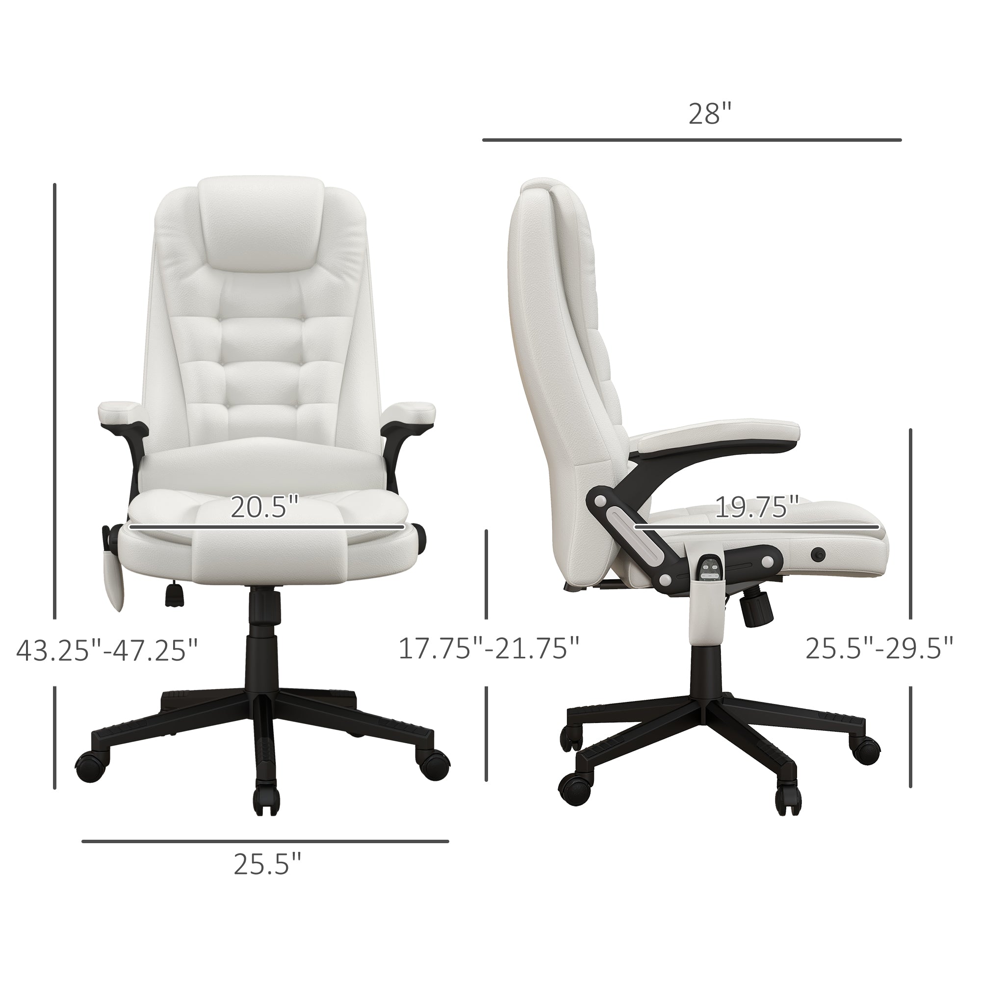 Massage Office Chair, Heated Reclining Computer Chair With 6 Vibration Points, Armrest And Remote, White