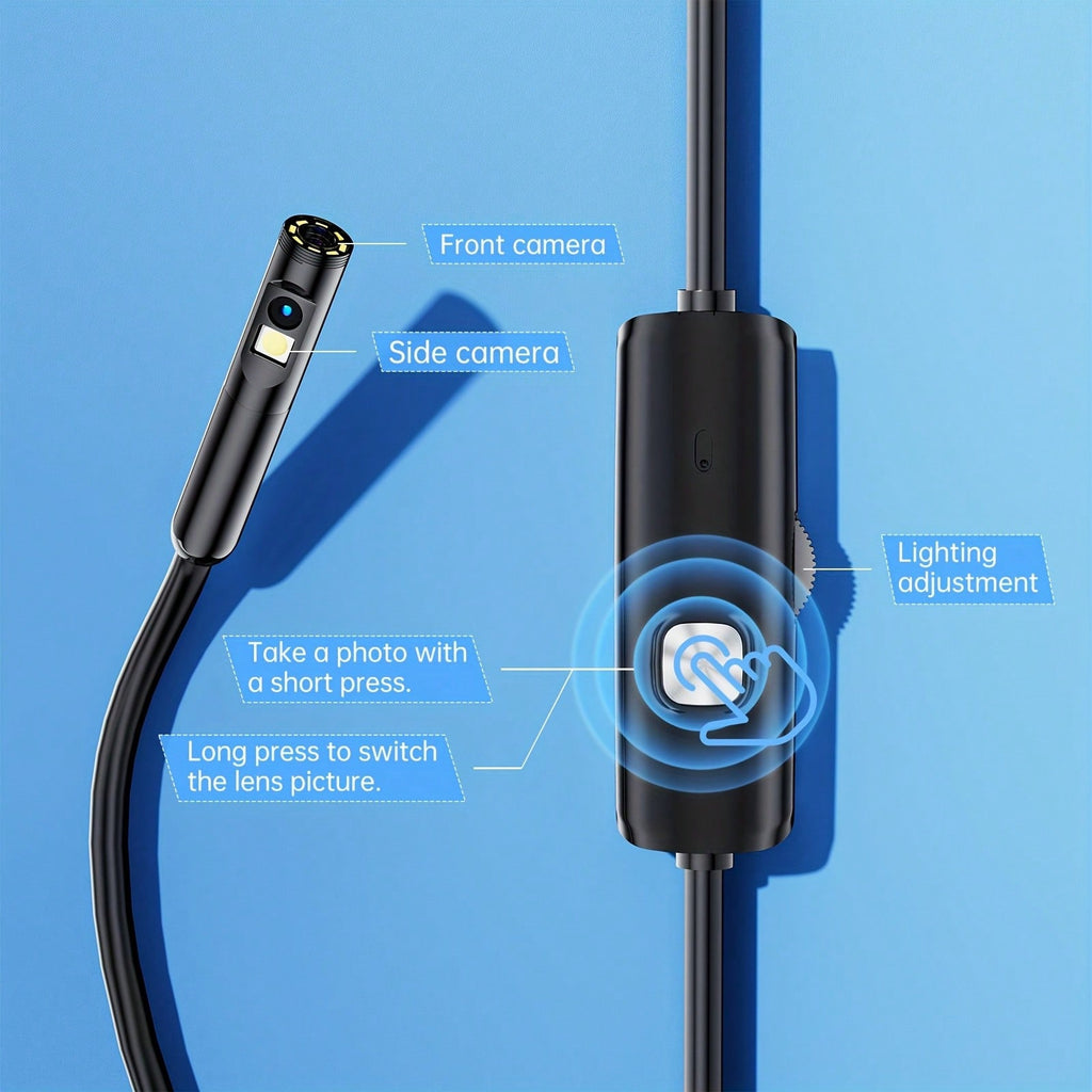 Lighted Endoscope Dual Camera, 1920P HD Endoscope Tool With 8 Adjustable LED Lights, Endoscope With Semi-Rigid Snake Camera, Waterproof 8mm Wide-Angle Inspection Camera,