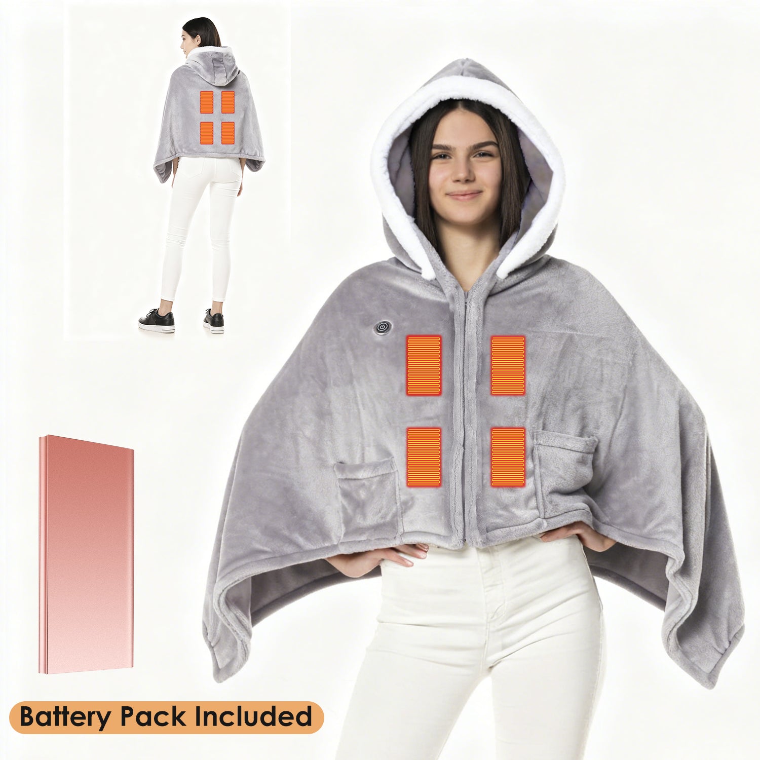 Wearable Heated Throw Blanket With 20000mah Battery Pack Double Sided Flannel Portable Electric Heating Hoodie For Women Men Machine Washable 3 Heating Levels Battery Operated