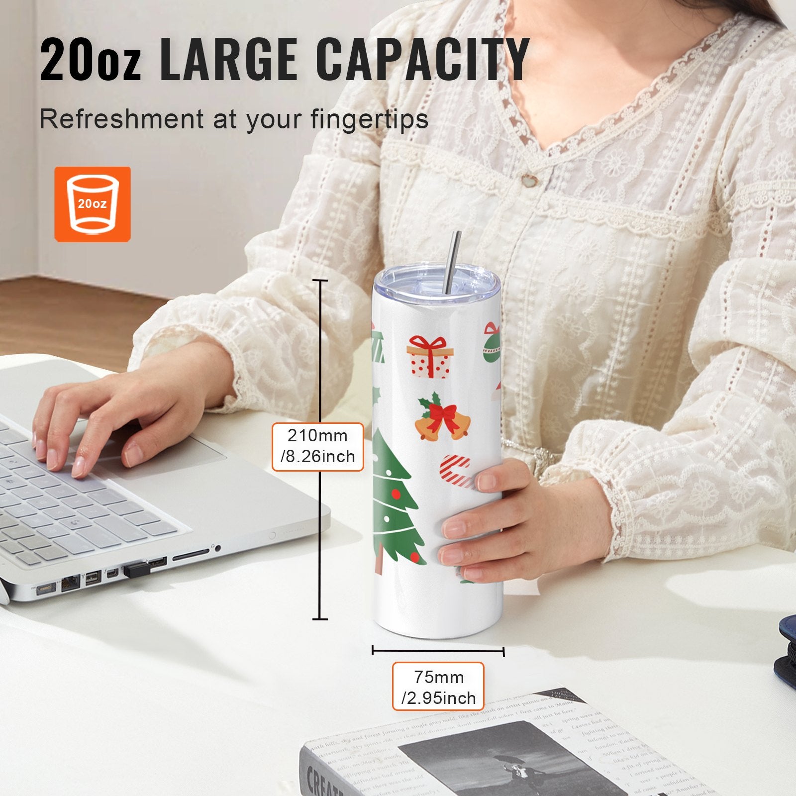 24 Pack Sublimation Tumblers 20oz Skinny Straight, Stainless Steel Sublimation Tumblers Blank, Stainless Steel Double Wall Tumbler For Heat Transfer Customized Gifts With Lid And Straw, Gift Box