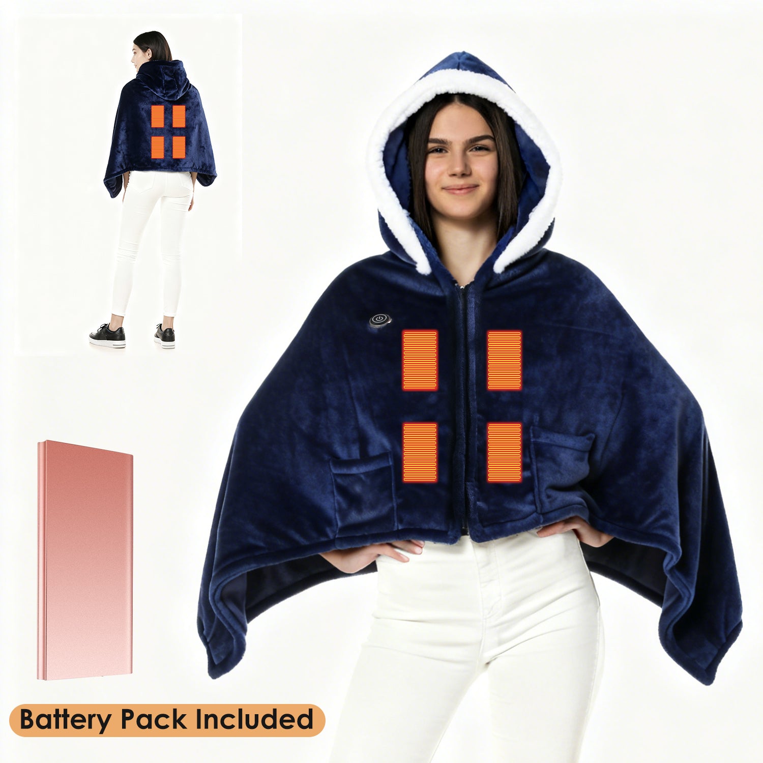 Wearable Heated Throw Blanket With 20000mah Battery Pack Double Sided Flannel Portable Electric Heating Hoodie For Women Men Machine Washable 3 Heating Levels Battery Operated