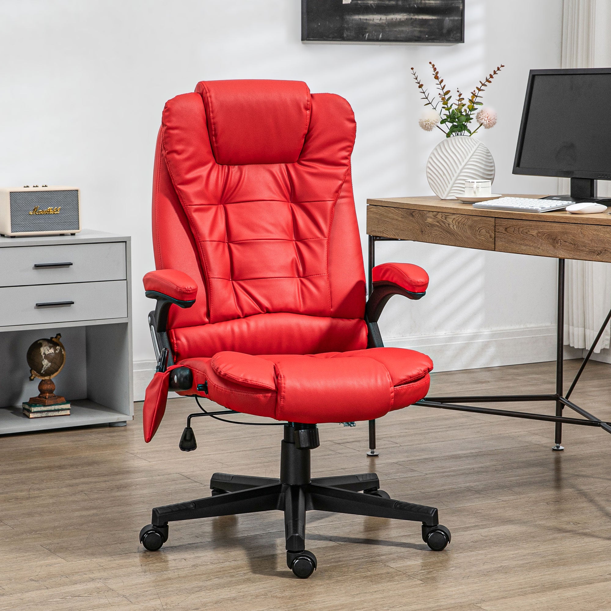 Massage Office Chair, Heated Reclining Computer Chair With 6 Vibration Points, Armrest And Remote, Red