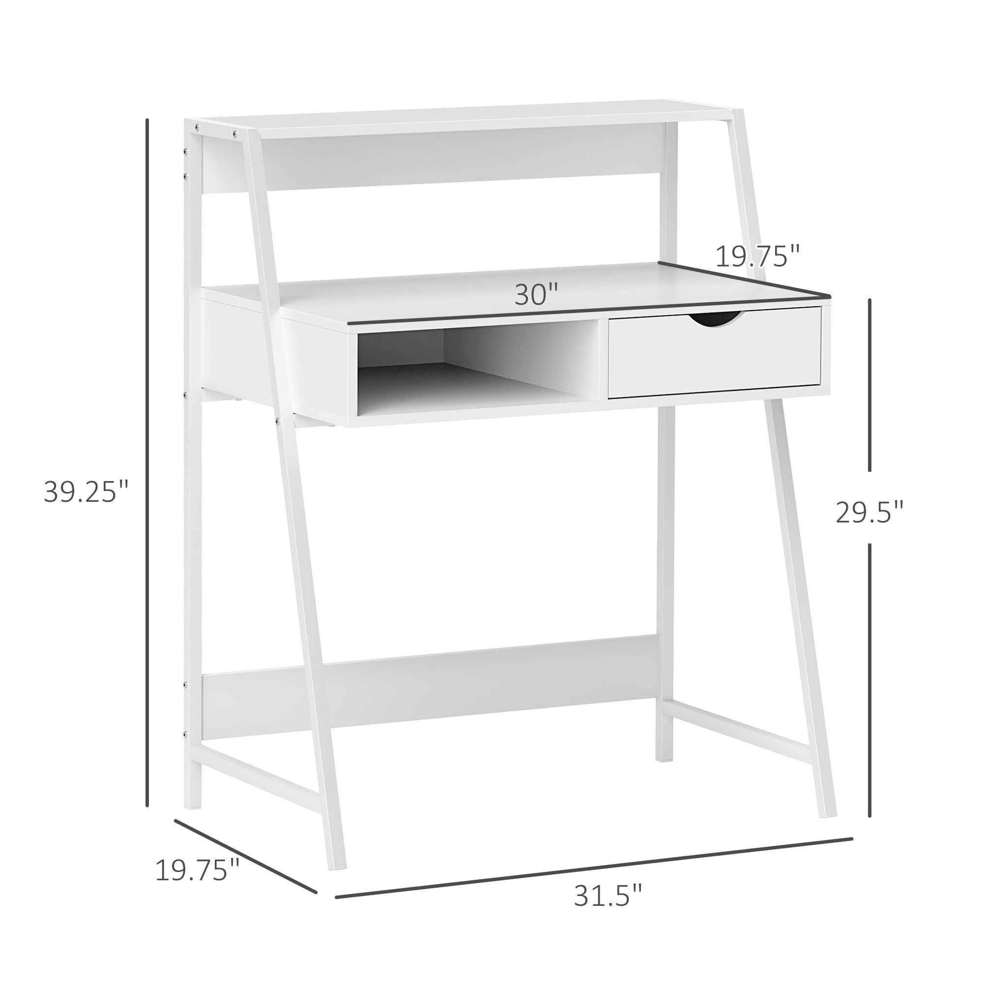 Home Office Desk, Computer Desk For Small Spaces, Study Table With Drawer And Storage Shelves, White