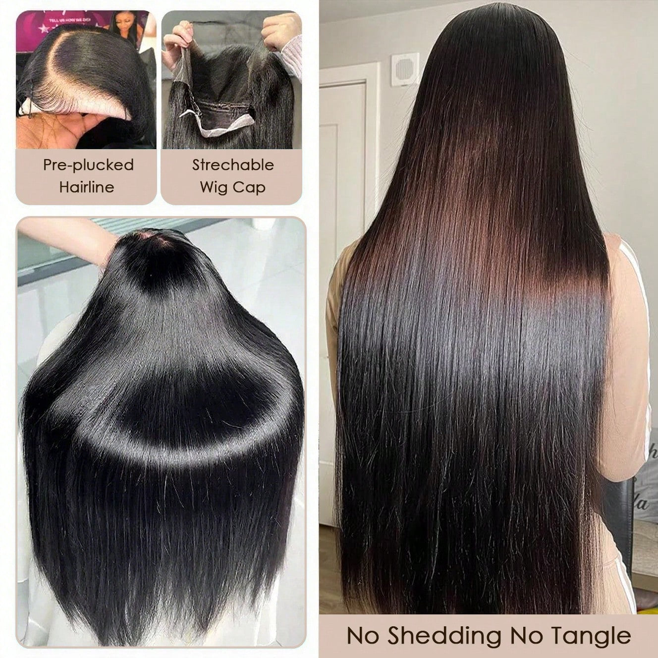 Human Hair Lace Front Wig Synthetic Headband Wig 1B Black Natural Long Straight Wigs