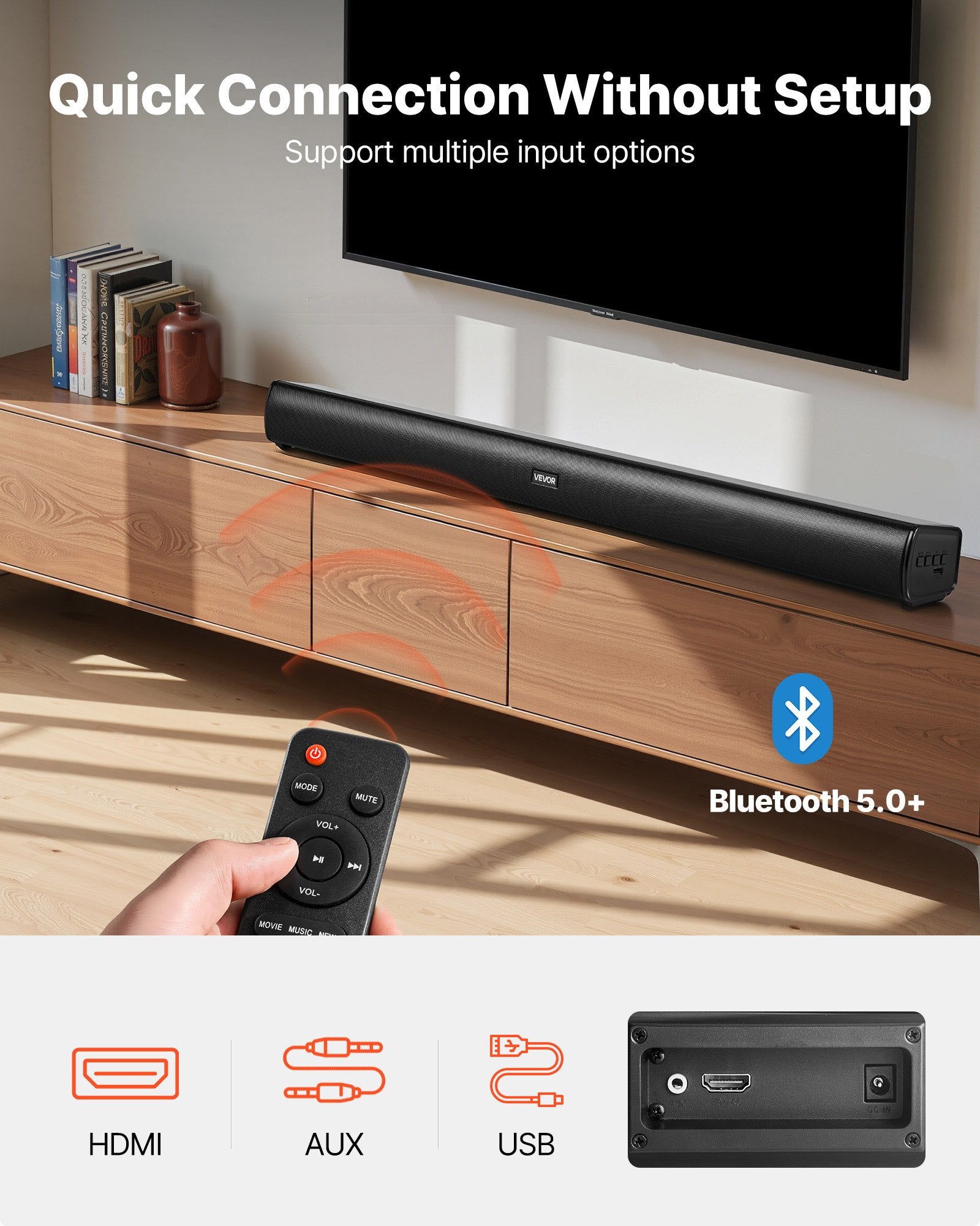 Sound Bar For Smart TV, 2.1 Channel, 35-Inch Compact Soundbar TV Speakers With Built-In Subwoofer For Projector, Bluetooth AUX Connection, Easy Setup, 120W Surround Sound System For Home Audio