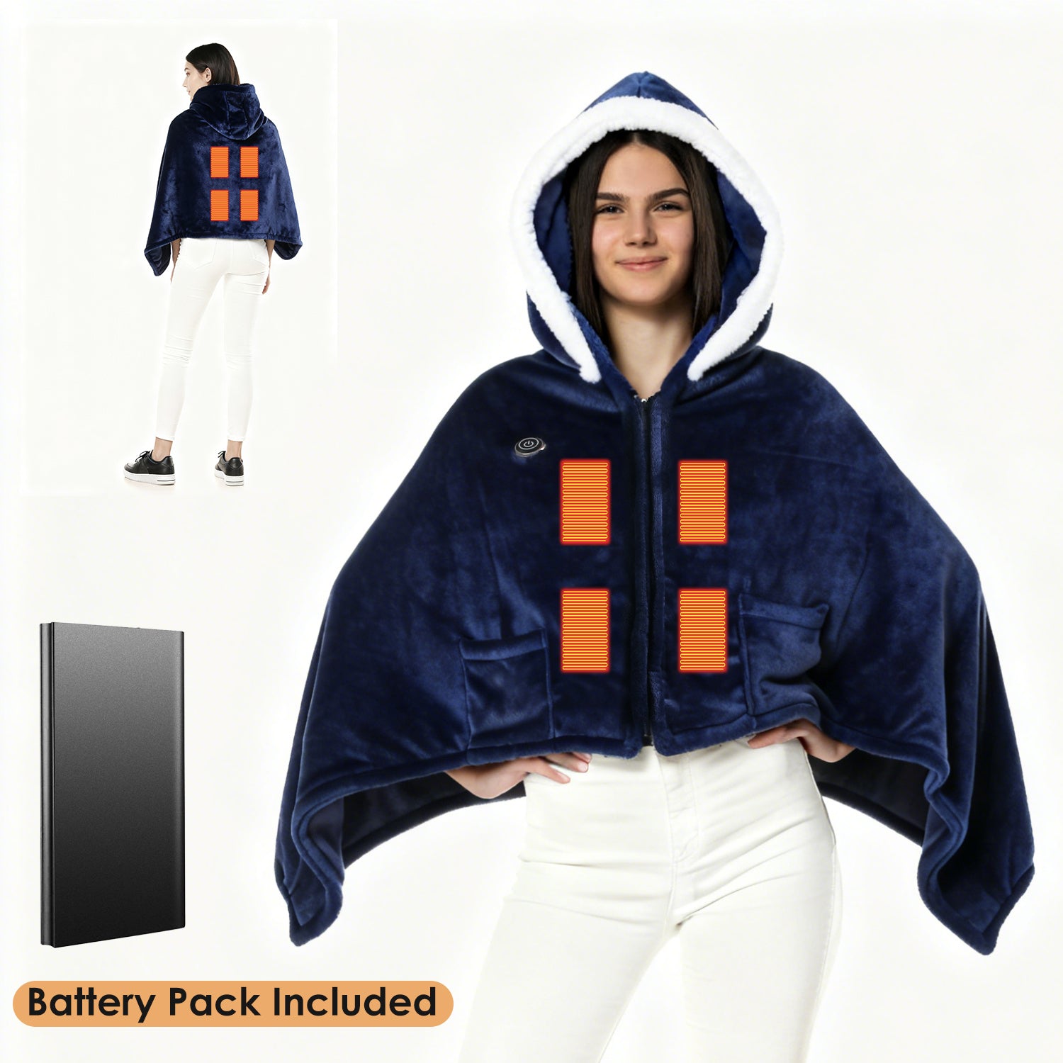 Wearable Heated Throw Blanket With 20000mah Battery Pack Double Sided Flannel Portable Electric Heating Hoodie For Women Men Machine Washable 3 Heating Levels Battery Operated