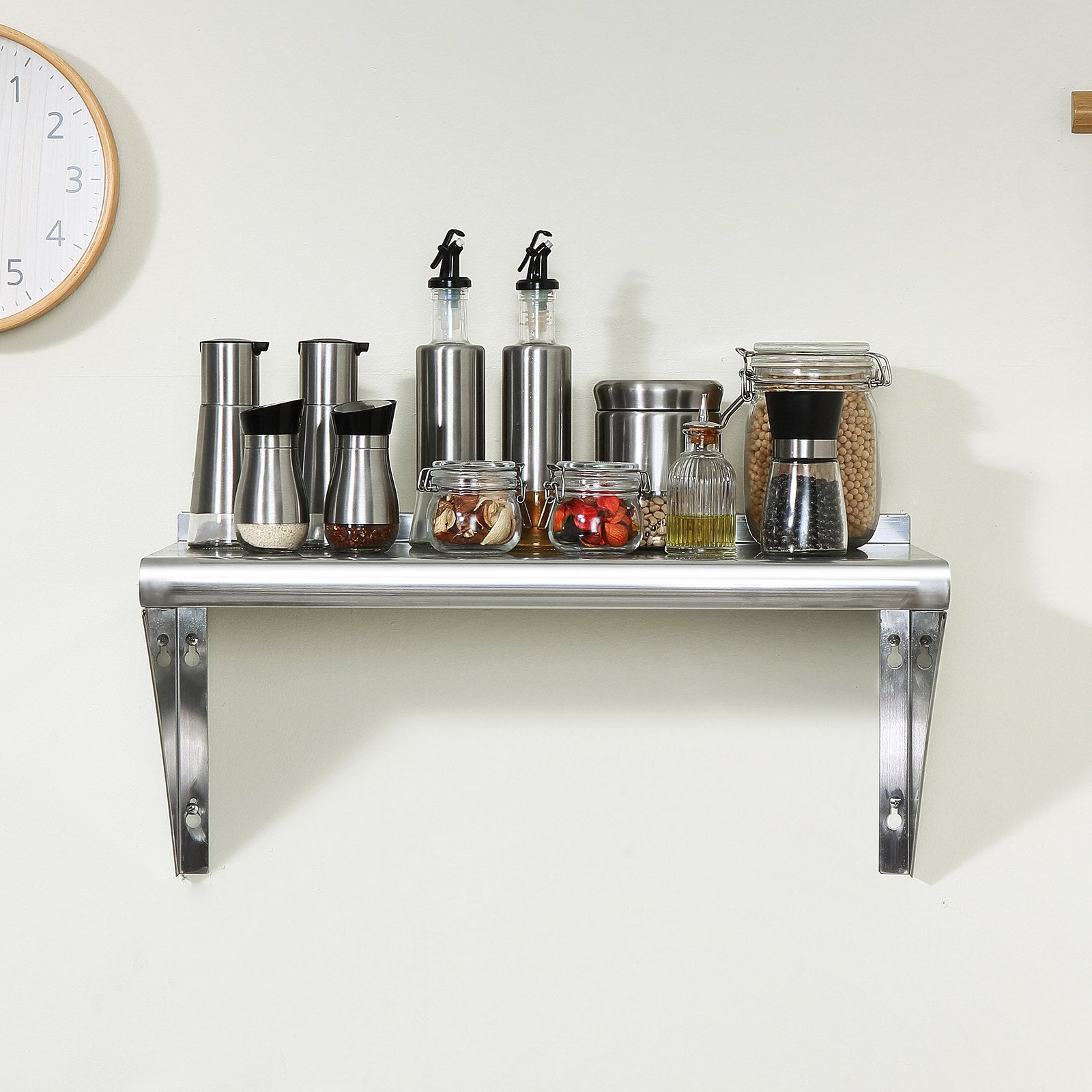 12" X 36" Stainless Steel Shelf, Wall Mounted Floating Shelving With Brackets, 250 Lbs Load Capacity Commercial Shelves, Heavy Duty Storage Rack For Restaurant, Kitchen, Bar, Home, And Hotel