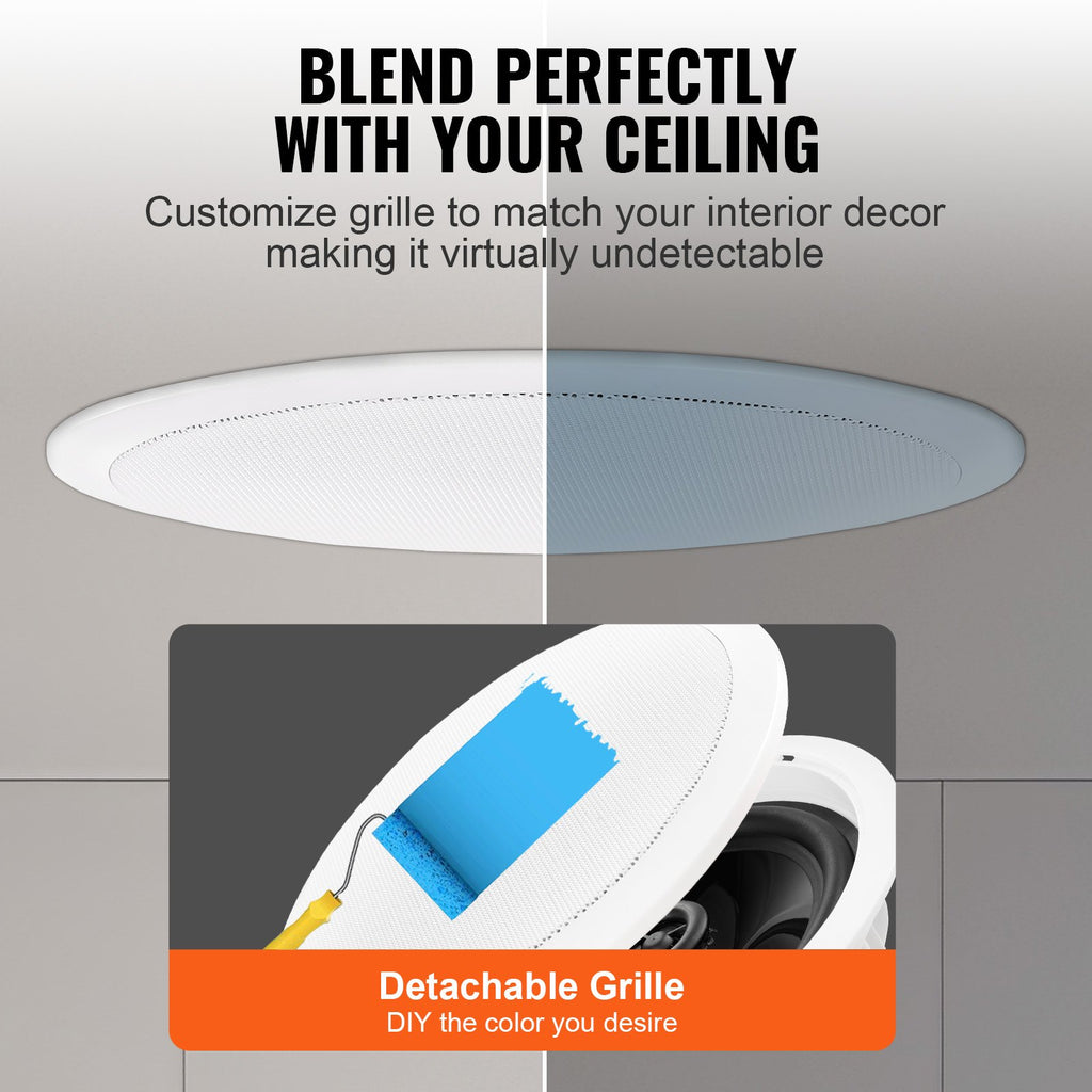 4 PCs 6.5'' Bluetooth In Ceiling Speakers, 150W, Flush Mount Ceiling & In-Wall Speaker System With 8ΩImpedance 89dB Sensitivity, For Home Kitchen Living Room Bedroom Or Covered Outdoor Porches