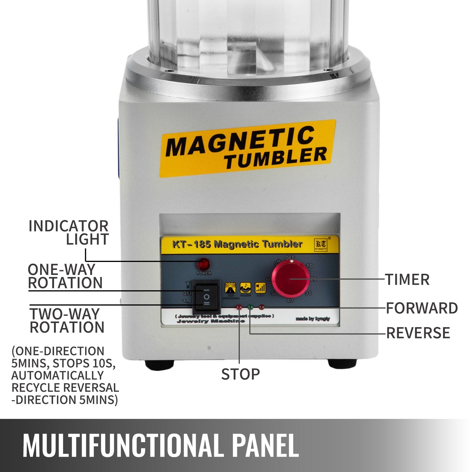 Magnetic Tumbler, 180mm Jewelry Polisher Tumbler,2000 RPM KT-185 Jewelry Polisher Finisher With Adjustable Direction And Time For Jewelry