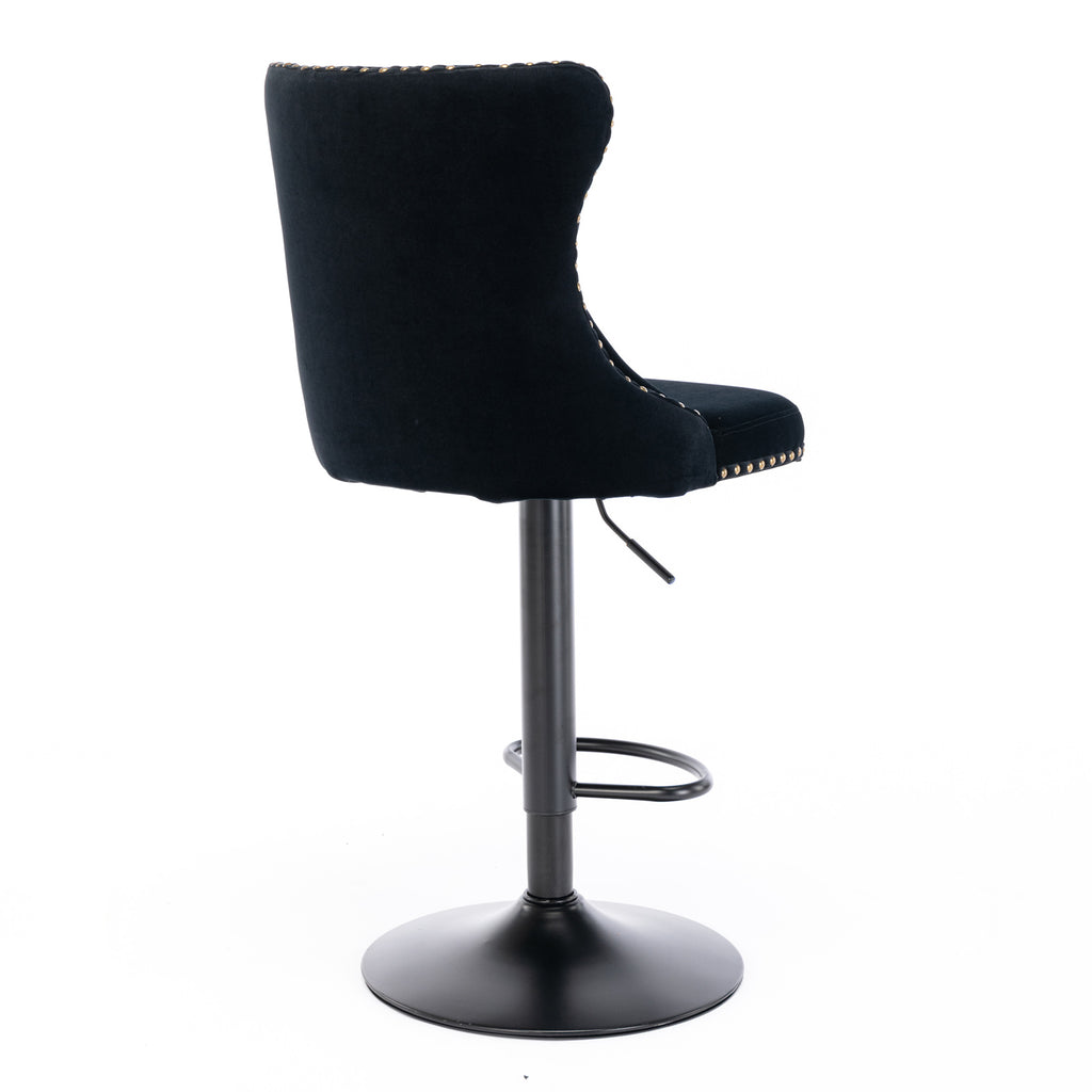 Swivel Velvet Barstools Adjusatble Seat Height From 25-33 Inch, Chrome Base Bar Stools With Backs Comfortable Tufted For Home Pub And Kitchen Island, Black,Set Of 2,AS1812BK