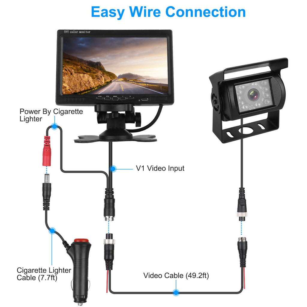 1Pc 7In Screen Backup Camera System Vehicle Rear View Monitor Kit IP67 Waterproof Car Parking Reverse System With Night Vision For Car Trunk Van SUV