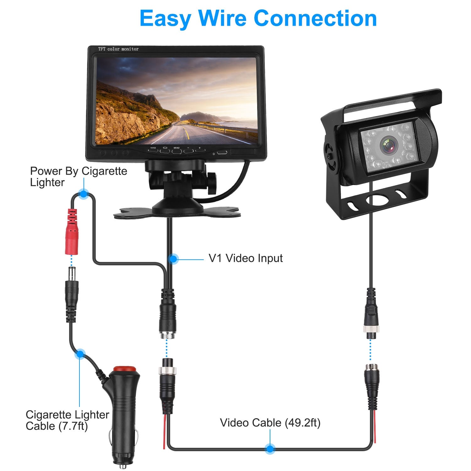 1Pc 7In Screen Backup Camera System Vehicle Rear View Monitor Kit IP67 Waterproof Car Parking Reverse System With Night Vision For Car Trunk Van SUV