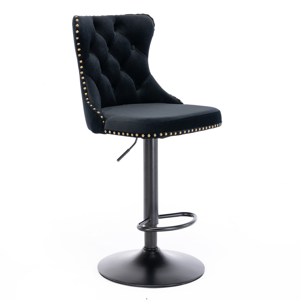 Swivel Velvet Barstools Adjusatble Seat Height From 25-33 Inch, Chrome Base Bar Stools With Backs Comfortable Tufted For Home Pub And Kitchen Island, Black,Set Of 2,AS1812BK