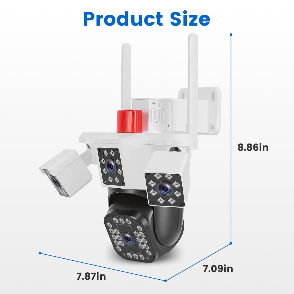 1080P HD 4-Lens Security Camera 360 Degree View WiFi Pan & Tilt Surveillance Camera With Full Color Night Vision Auto Motion Tracking 2-Way Audio Spotlights IP66 Waterproof Max 128G Not Included