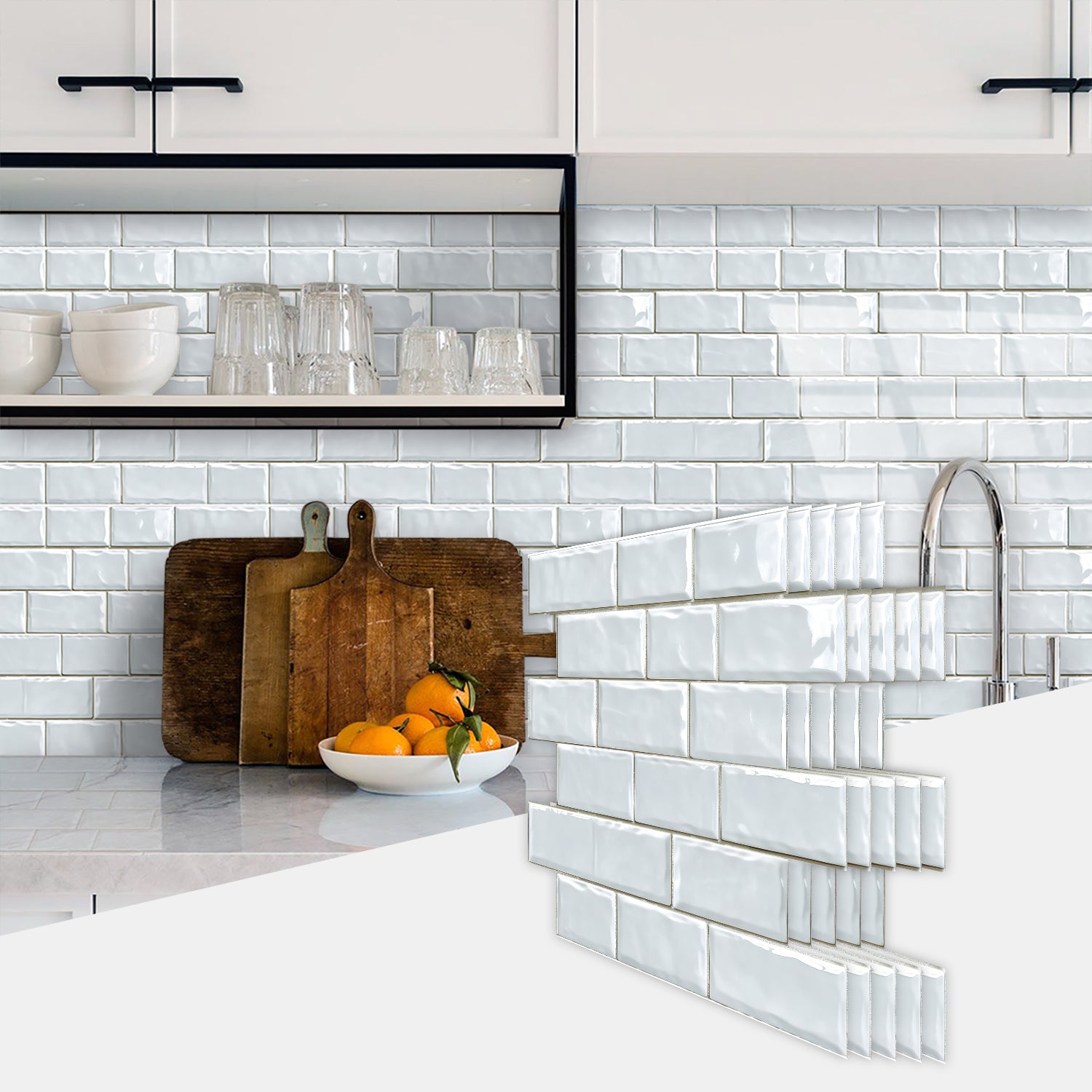 White Wall Stickers For Kitchen And Bathroom Walls, Waterproof And Oil-proof Self-adhesive Wall Stickers, Easy DIY Home Decoration, Removable Glue-free Wall Decoration