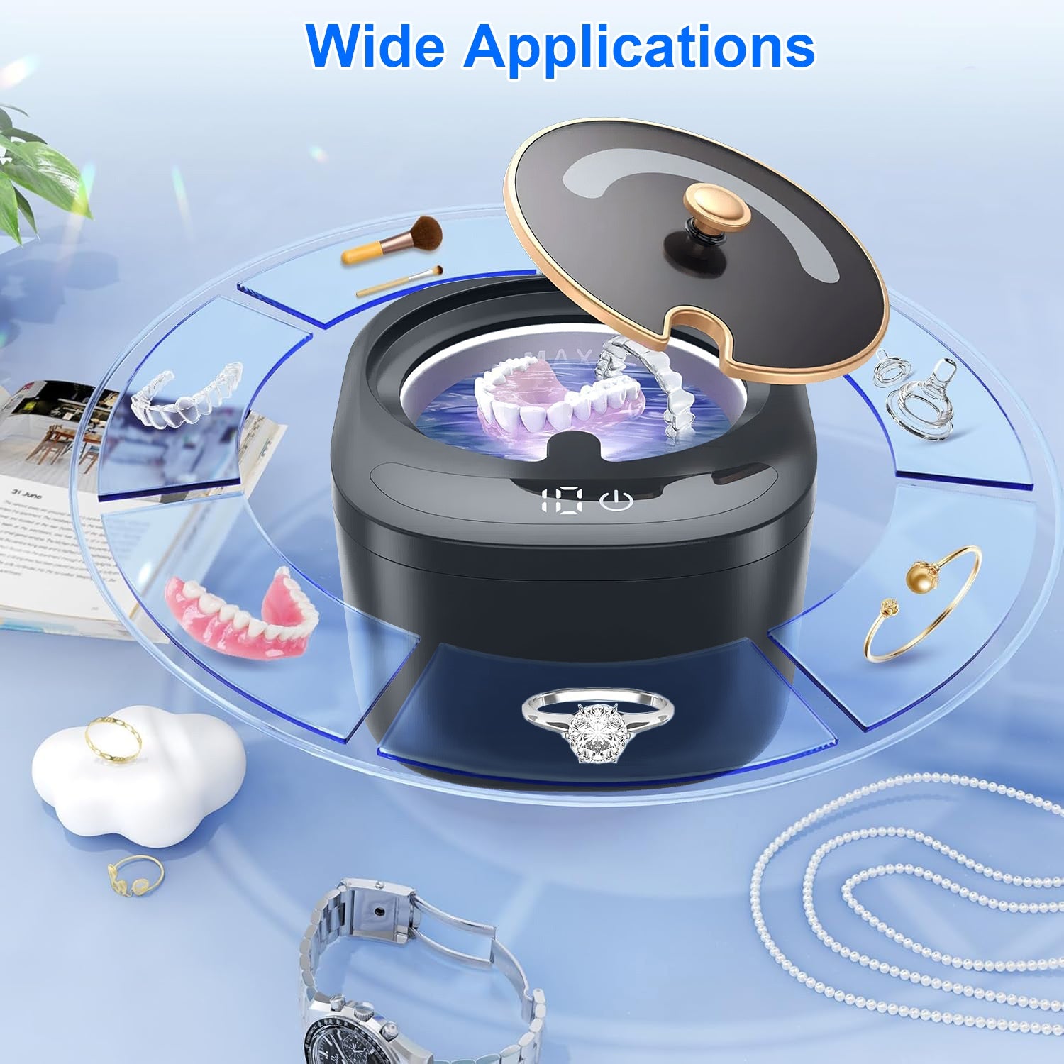 1Pc Ultrasonic Retainer Cleaner 45kHz Ultrasonic Cleaning Machine With 3 Modes 230ML Capacity UV Light For Denture Mouth Guard Aligner Dental Trays Braces Rings Jewelry