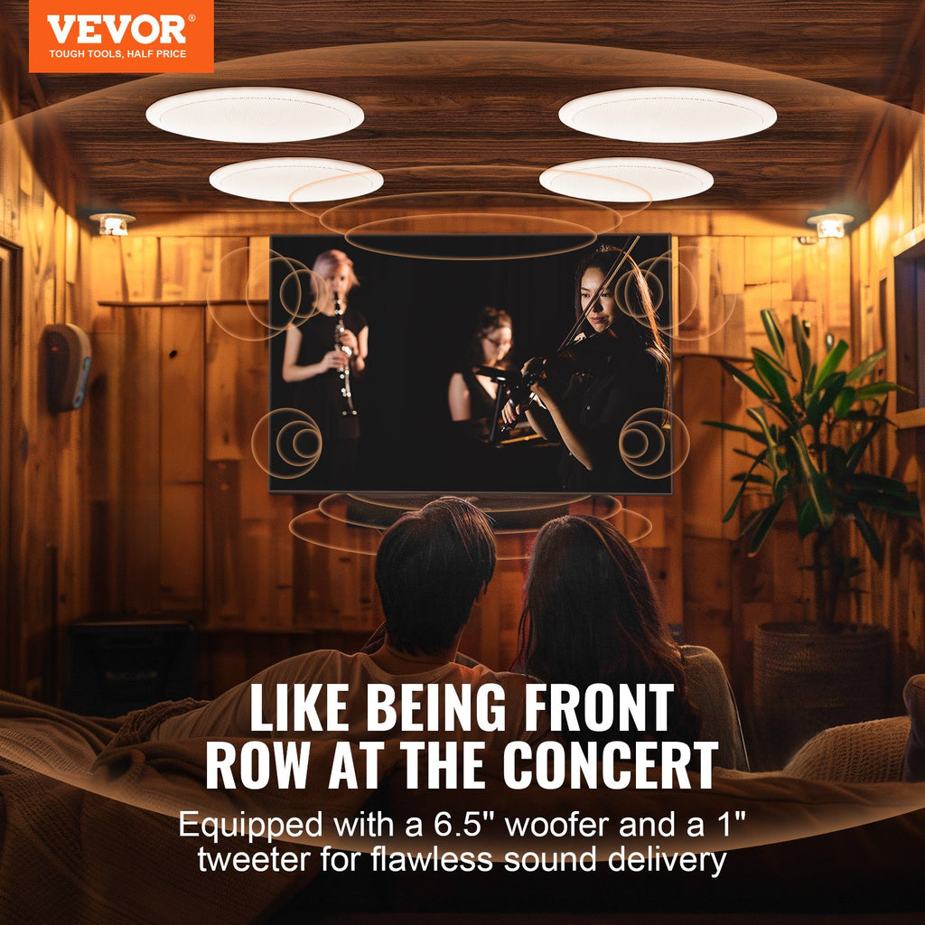 4 PCs 6.5'' Bluetooth In Ceiling Speakers, 150W, Flush Mount Ceiling & In-Wall Speaker System With 8ΩImpedance 89dB Sensitivity, For Home Kitchen Living Room Bedroom Or Covered Outdoor Porches