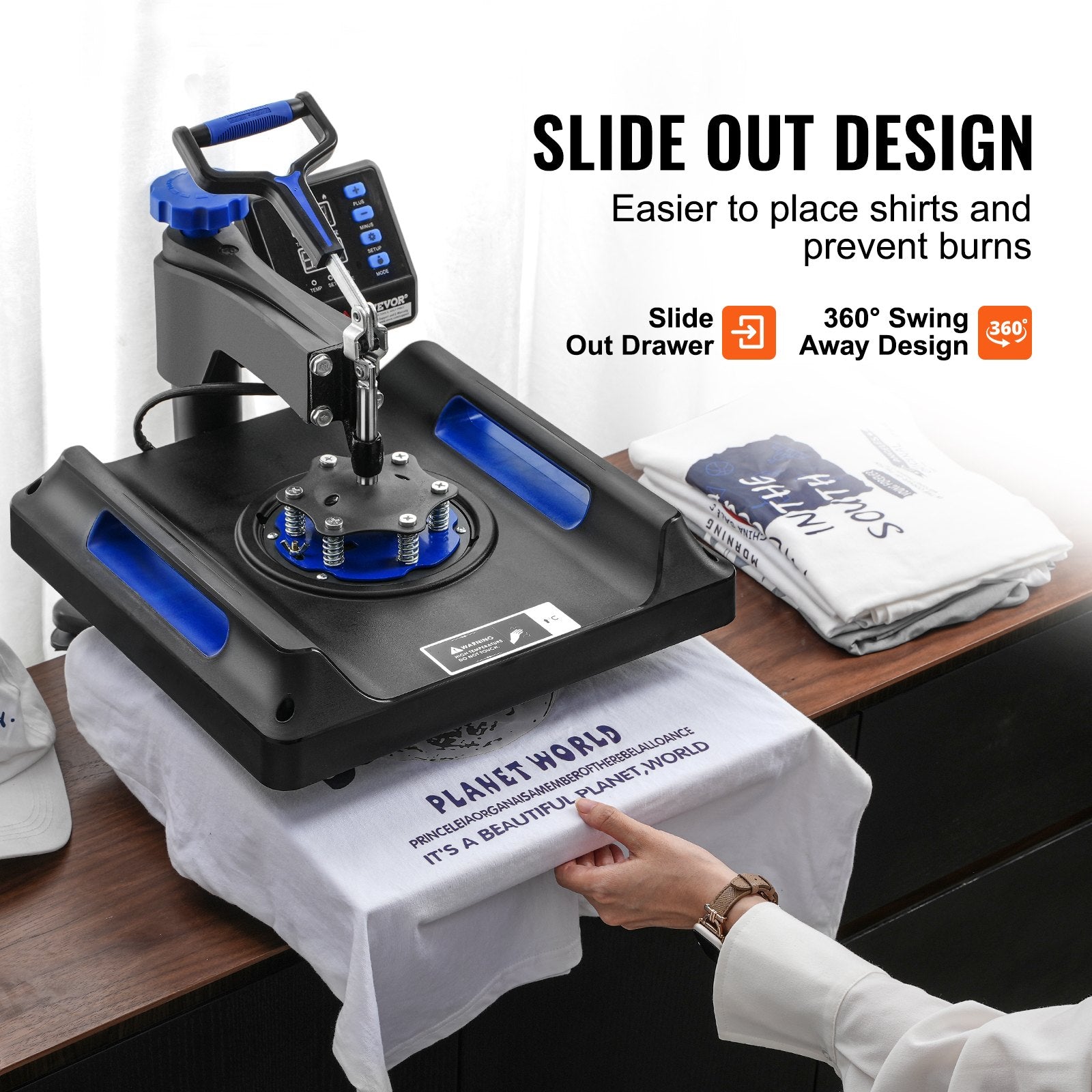 8 In 1 Heat Press Machine 15x15 In 30oz Tumbler Press T-Shirts Black Blue