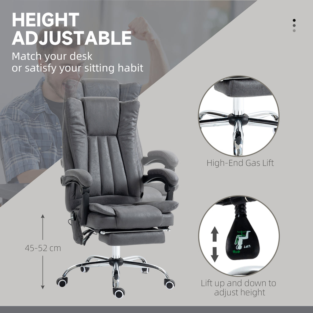 Massage Office Chair with 6 Points and Heat, Reclining Computer Chair with Adjustable Height and Footrest, Dark Blue
