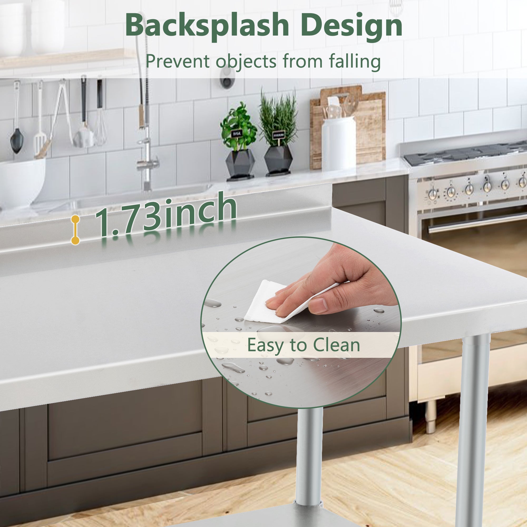 Stainless Steel Prep Table With Adjustable Undershelf And Galvanized Legs, Heavy-Duty Commercial Work Table For Kitchen, Home, Restaurant, And Hotel Use