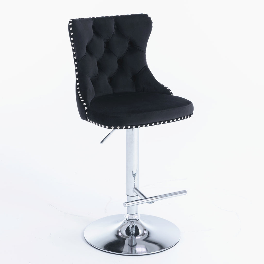 Swivel Velvet Barstools Adjusatble Seat Height From 25-33 Inch, Chrome Base Bar Stools With Backs Comfortable Tufted For Home Pub And Kitchen Island,Set Of 2,AS1712BK,Black