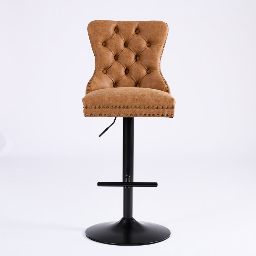 A&A Furniture,Aged And Retro PU Swivel Barstools Adjusatble Seat Height From 26-33 Inch, Modern Bar Stools With Backs Comfortable Tufted For Home Pub And Kitchen Island Orange,Set Of 2
