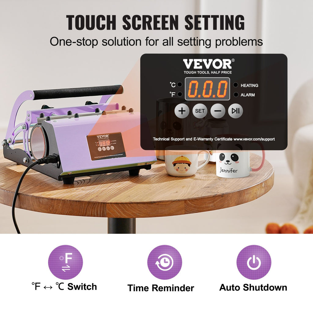 Tumbler Heat Press Machine, 11-30oz Mug Press, Heat Up Fast And Even, Tumbler Press With Sublimation Paper, Tape And Gloves, Temp And Time Setting, For Sublimation Tumblers, Cups, Mugs, Purple