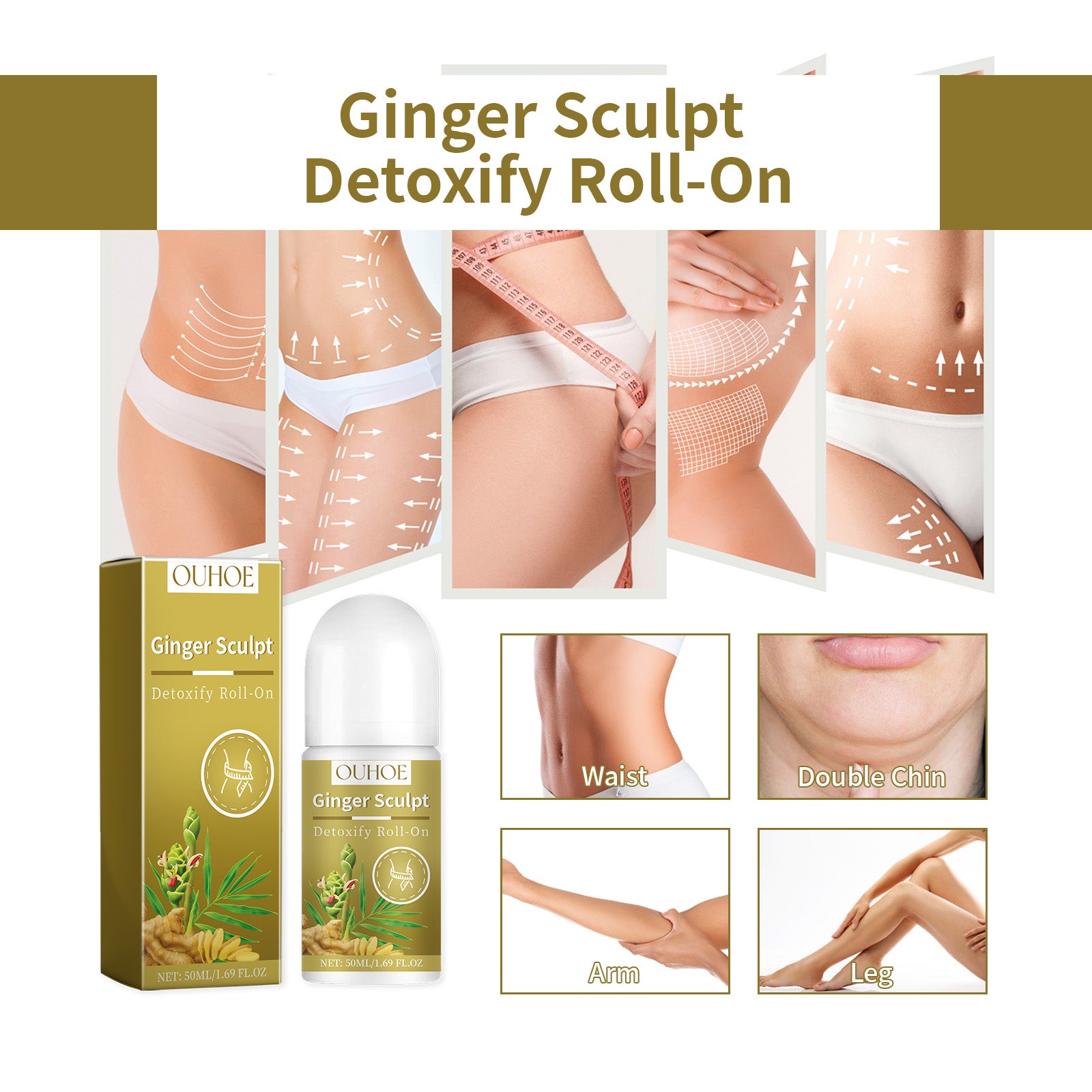 OUHOE Ginger Sculpt Detoxify Roll-On, Ball Body Massage Moisturizing Beauty Care Firming Body Contour Beauty Ball
